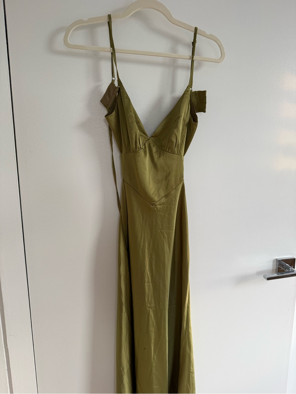 Hello Molly Olive Satin Slip Maxi Dress